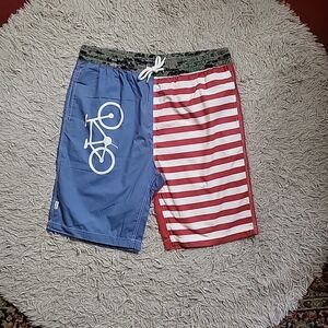 Mens Society Swim Trunks Shorts Digital Camo Blue Bicycle Red White Stripes XL
